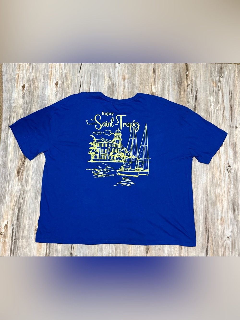 Wild Fable Men’s XL Blue Double-Sided Graphic T-Shirt Crew Neck Enjoy St. Tropez